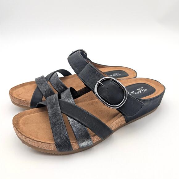 Eurosoft Genalyn Slide Sandals Women's Textured Straps Black Size US6.5M EU37 - Picture 1 of 13